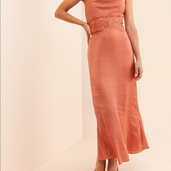 KEEPSAKE Lace Inlay Slip Dress - XS Burnt Orange - Picture 2 of 9